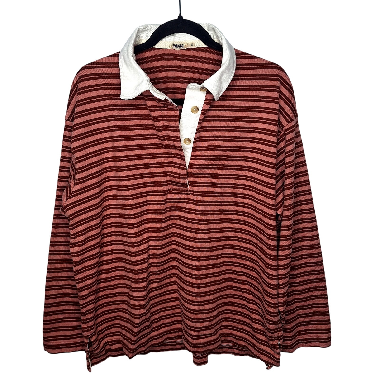 Faherty Hometown Rugby Top Women's Large Striped Collared Preppy Organic Cotton